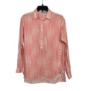 J. McLaughlin Pink & White Striped 100% Linen Tunic Popover Fallon Shirt XS